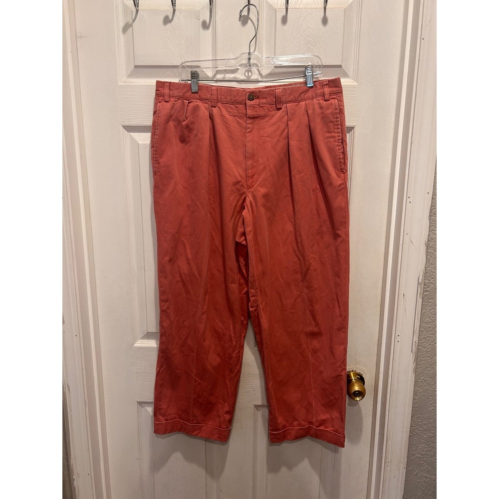 Ben Silver Charleston Khakis Mens 36 Salmon Pink Pleated Cuffed Cotton Pants USA